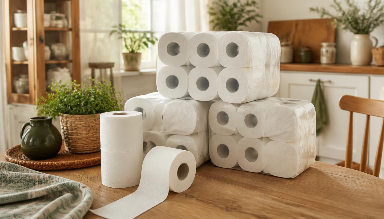 Stablede pakker med toalettpapir klar til klassedugnad